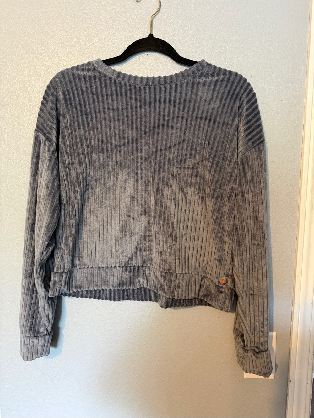 Danskin Plush Ribbed Velvet Top - Gray